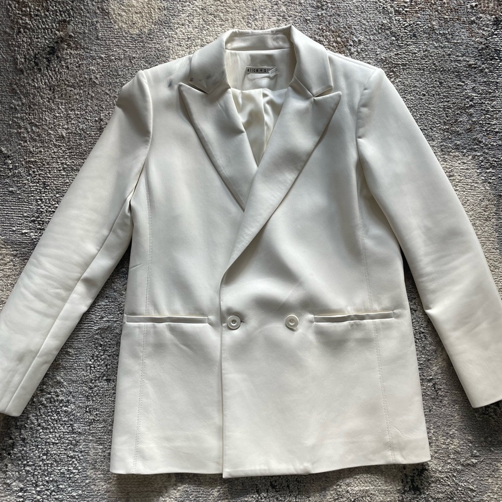 Alice and Olivia white leather blazer